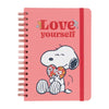 Cuaderno rosa Love Yourself de Snoopy con cierre elástico