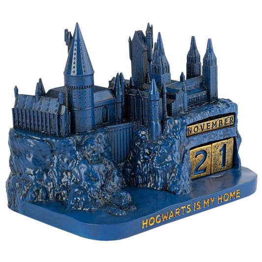 Calendario perpetuo 3D azul con el castillo de Hogwarts