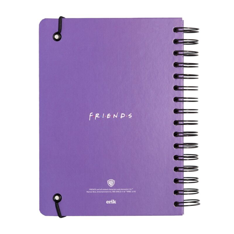 Cuaderno A5 Friends morado con marco amarillo y cierre elástico - 2