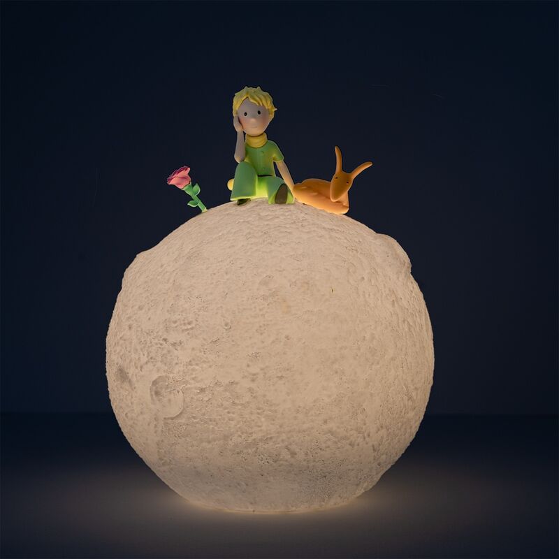 Lámpara 3D de El Principito sobre una Luna blanca - 3