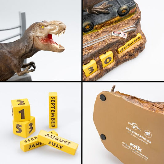 Calendario perpetuo 3D de Jurassic Park con T-Rex, vehículo y vallas - 4