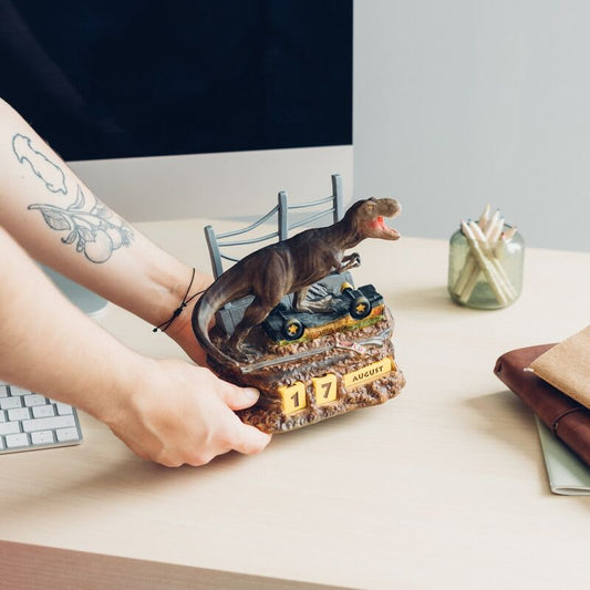 Calendario perpetuo 3D de Jurassic Park con T-Rex, vehículo y vallas - 5