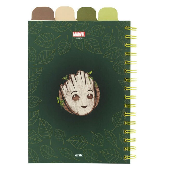 Cuaderno A5 de Groot Marvel verde con hojas y cuatro separadores - 3