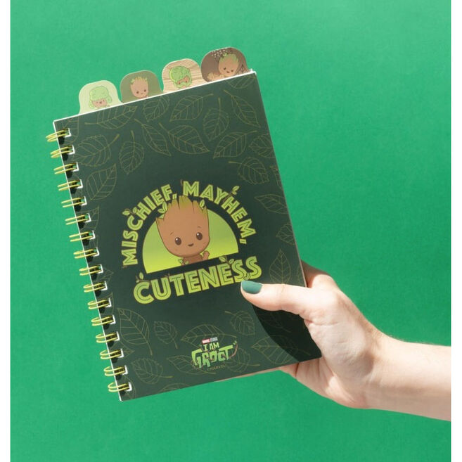 Cuaderno A5 de Groot Marvel verde con hojas y cuatro separadores - 4