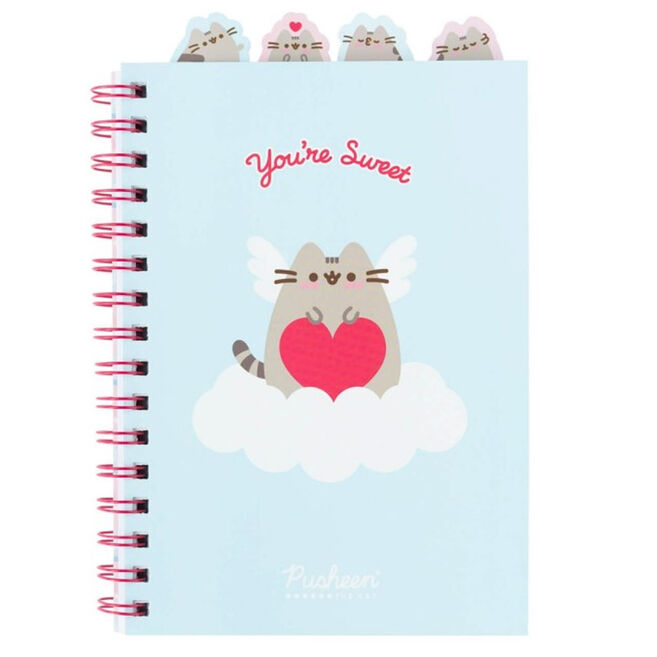 Cuaderno A5 Purrfect Love de Pusheen azul con corazón rojo