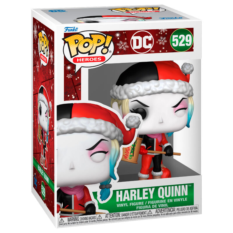 Figura Funko POP! Harley Quinn Holiday de DC Comics con gorro navideño en caja