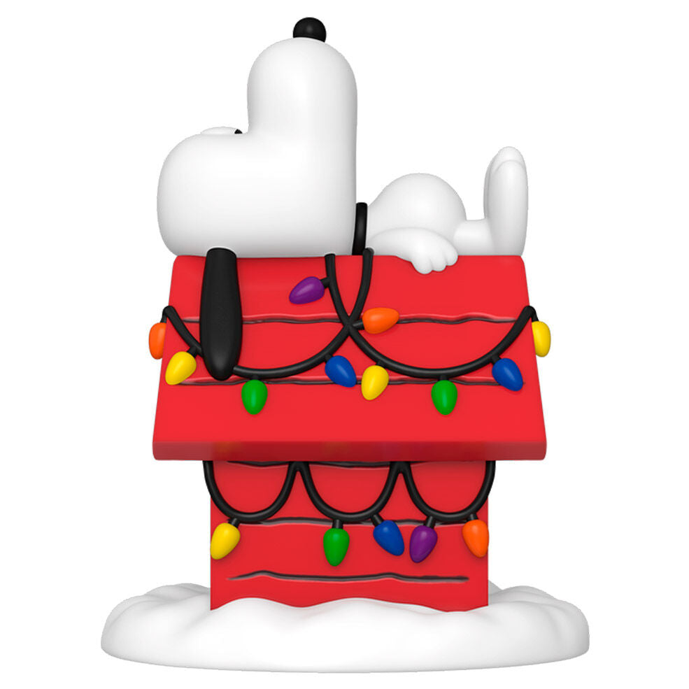 Figura FUNKO POP Deluxe de Snoopy sobre una caseta roja con luces multicolor - 2