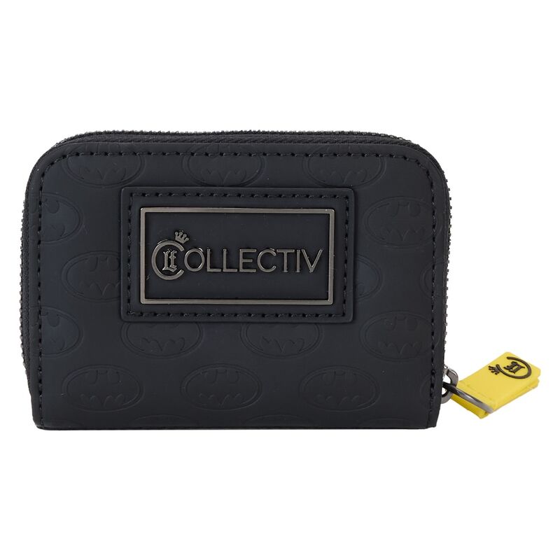 Cartera negra Loungefly de Batman con logos en relieve y tirador amarillo - 3