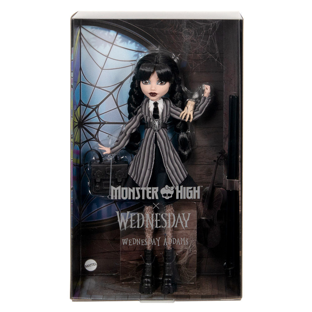Muñeca Monster High de Miércoles Addams con uniforme, mochila y Cosa - 3
