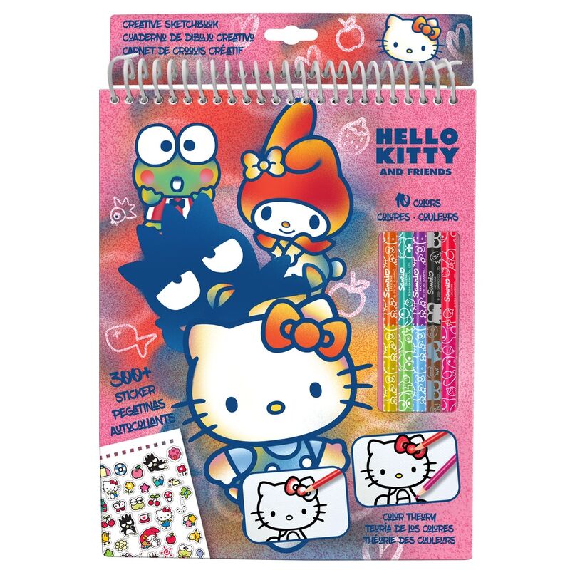 Set de colorear Hello Kitty con cuaderno, lápices de colores y pegatinas
