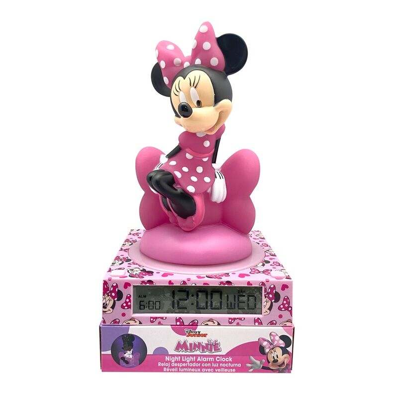 Lámpara 3D rosa de Minnie Disney con despertador digital