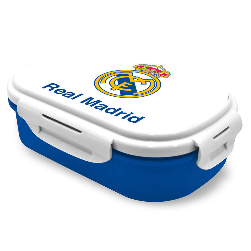 Sandwichera blanca y azul del Real Madrid con cubierto