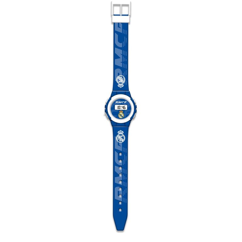 Reloj digital azul del Real Madrid con escudo