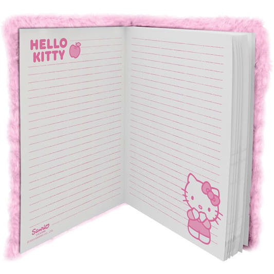 Diario de peluche rosa de Hello Kitty con arcoíris y lazo fucsia - 2