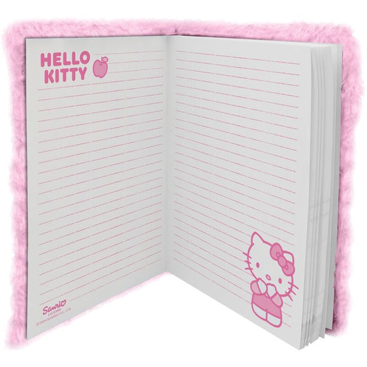 Diario de peluche rosa de Hello Kitty con arcoíris y lazo fucsia - 2