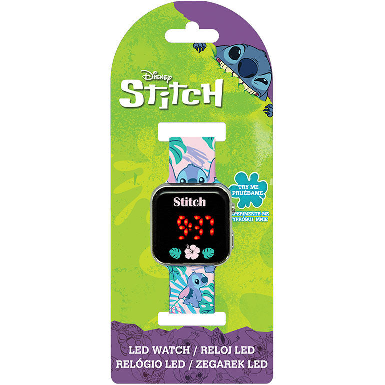 Reloj LED Disney Stitch con correa estampada tropical