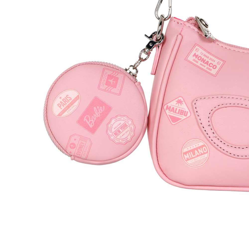 Bolso de hombro Barbie rosa tipo baguette con correa a rayas - 3