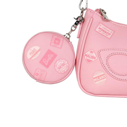 Bolso de hombro Barbie rosa tipo baguette con correa a rayas - 3