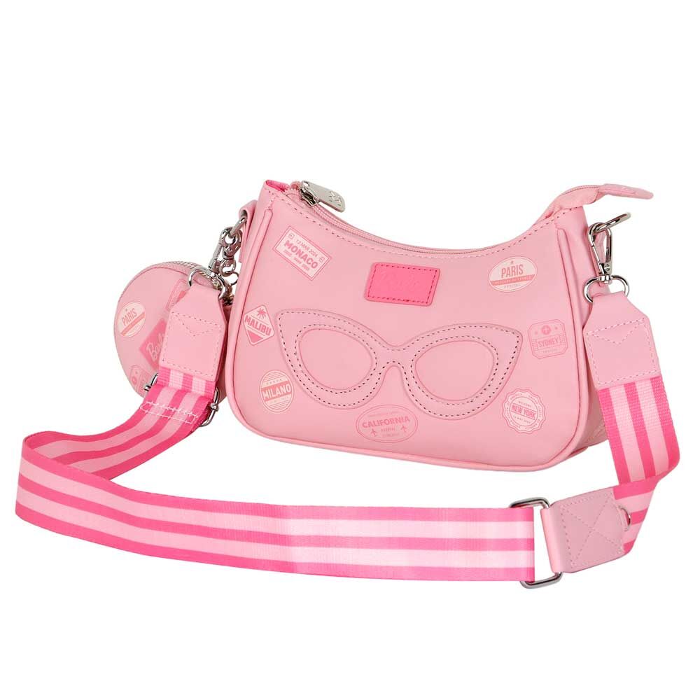 Bolso de hombro Barbie rosa tipo baguette con correa a rayas - 4