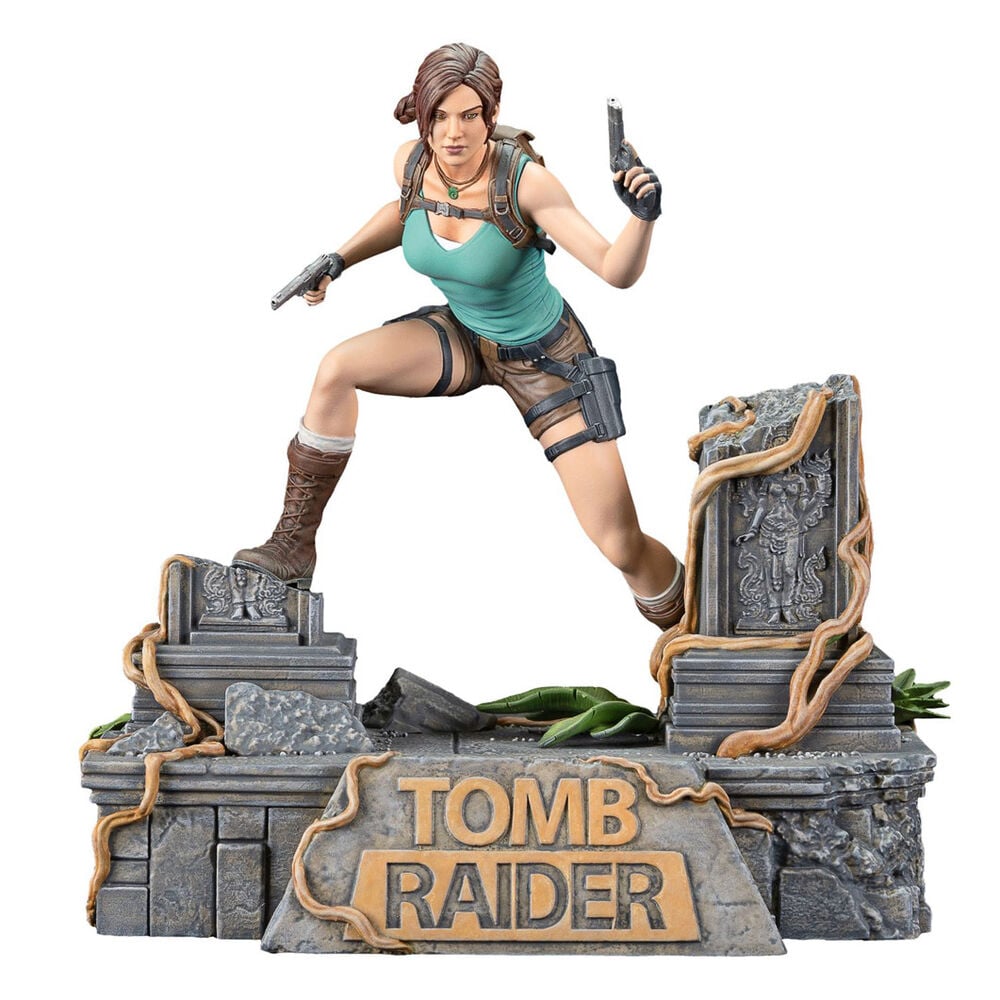 Figura de Lara Croft de Tomb Raider sobre una base de ruinas