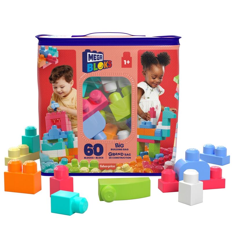 Bolsa rosa FISHER-PRICE MEGA BLOKS con 60 bloques de construcción