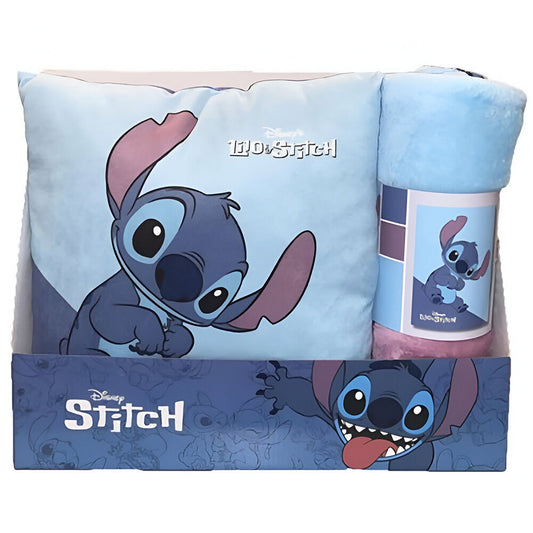 Set de manta polar y cojín Stitch Disney en azul