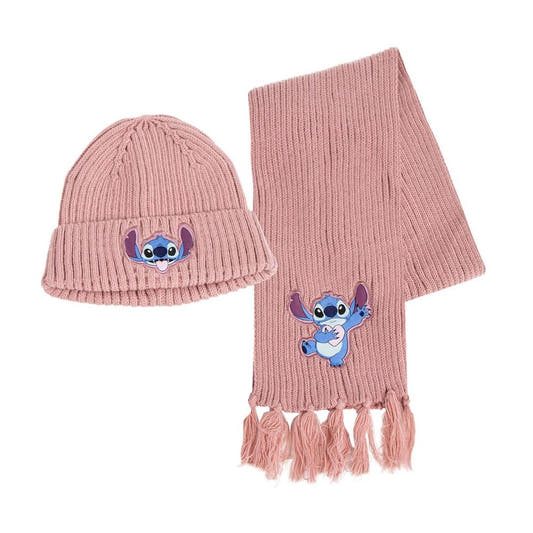 Set rosa de gorro y bufanda Stitch Disney