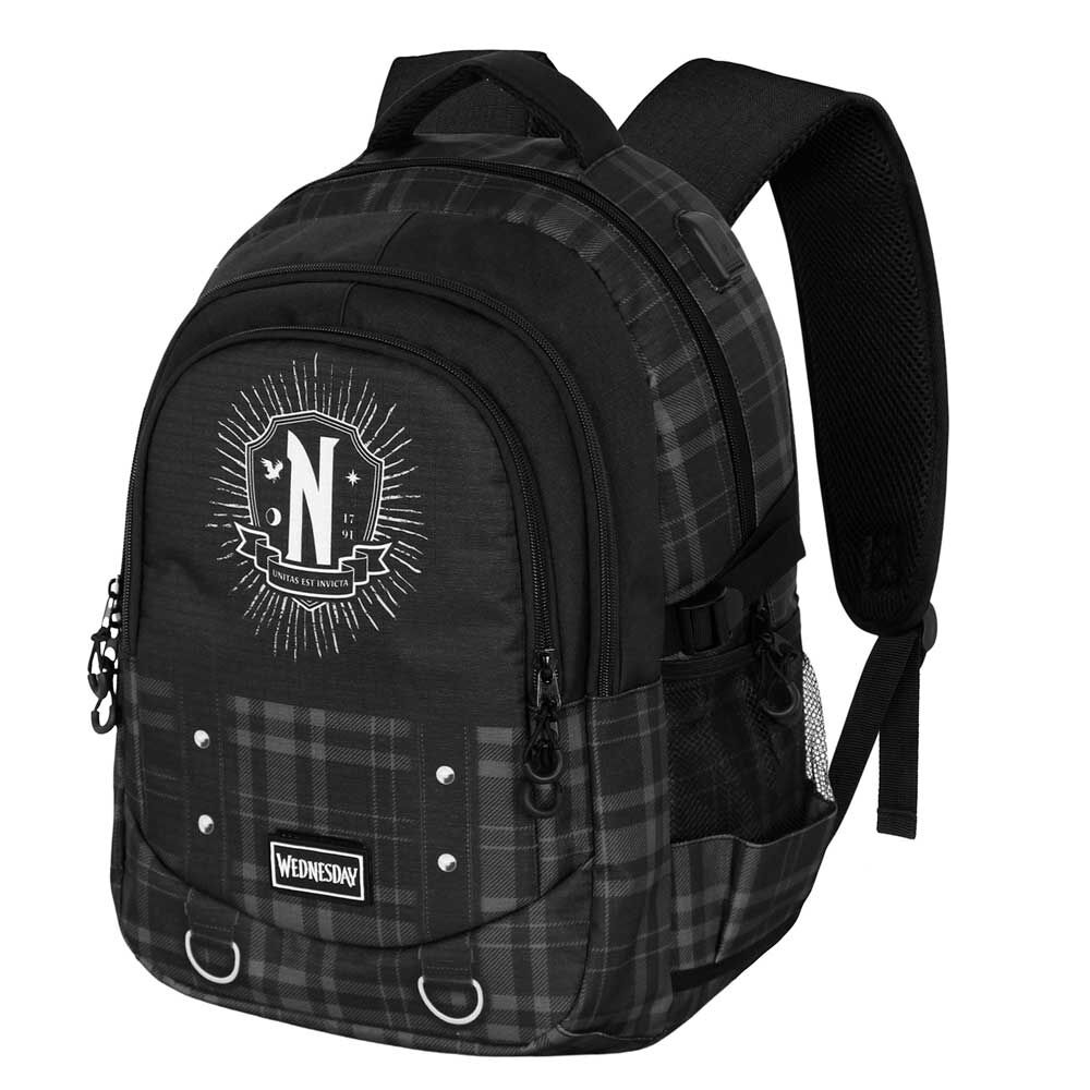 Mochila negra de cuadros Wednesday Chains con tres compartimentos