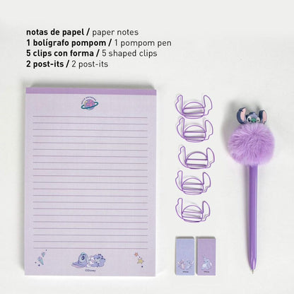 Set de papelería Stitch Disney con bloc, bolígrafo y estuche lila - 4