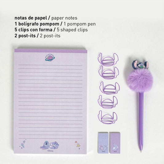 Set de papelería Stitch Disney con bloc, bolígrafo y estuche lila - 4