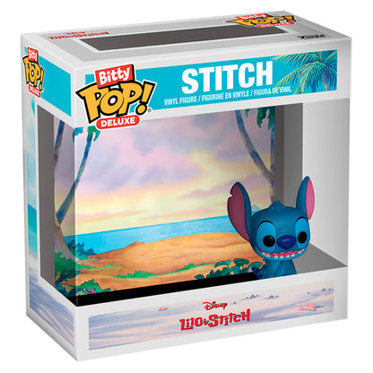 Figura FUNKO Bitty POP! Deluxe de Stitch en caja expositora con escena de playa
