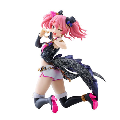 Figura de Mika Jougasaki de Idolmaster con cabello rosa y vestuario negro brillante