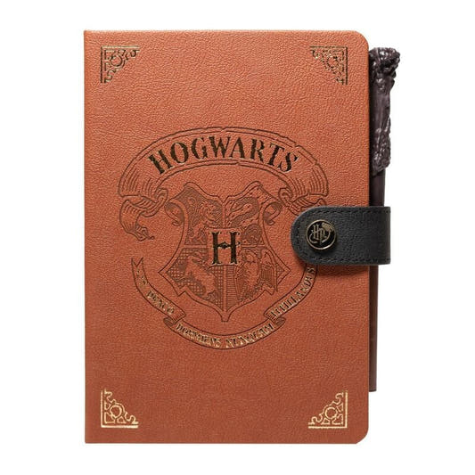 Cuaderno A5 marrón de Hogwarts con bolígrafo varita