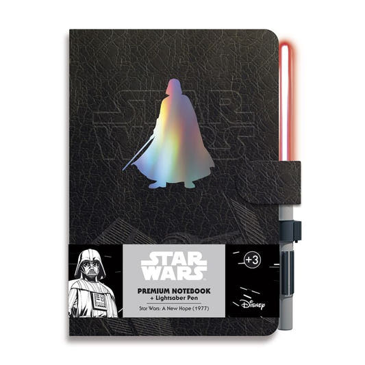 Cuaderno A5 negro de Darth Vader Star Wars con bolígrafo sable de luz