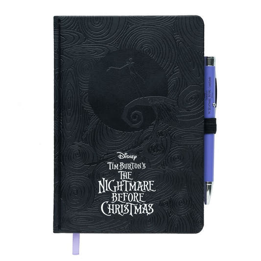 Cuaderno A5 negro de Pesadilla Antes de Navidad con bolígrafo morado
