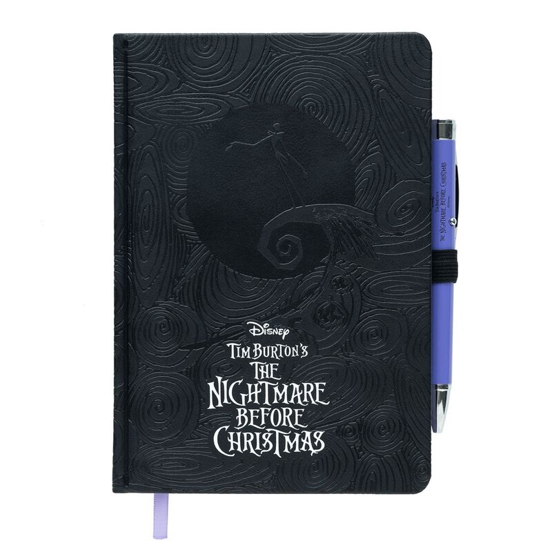 Cuaderno A5 negro de Pesadilla Antes de Navidad con bolígrafo morado