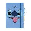 Cuaderno A5 de felpa azul con rostro de Stitch y bolígrafo