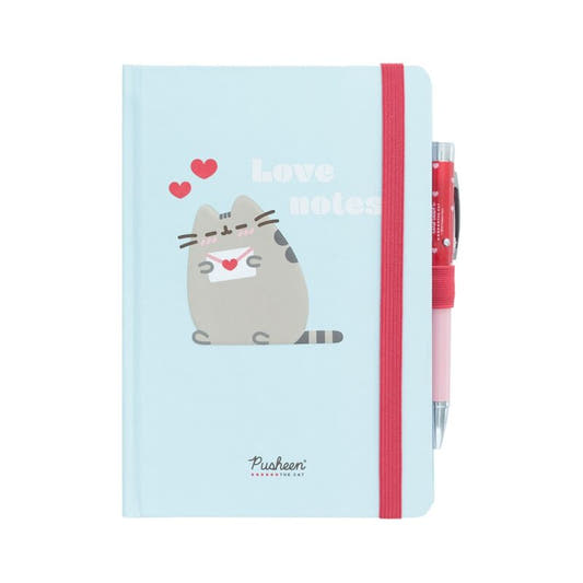 Cuaderno A5 Pusheen Purrfect Love azul con bolígrafo rosa