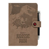 Cuaderno A5 Jurassic Park marrón con dinosaurio y bolígrafo-linterna