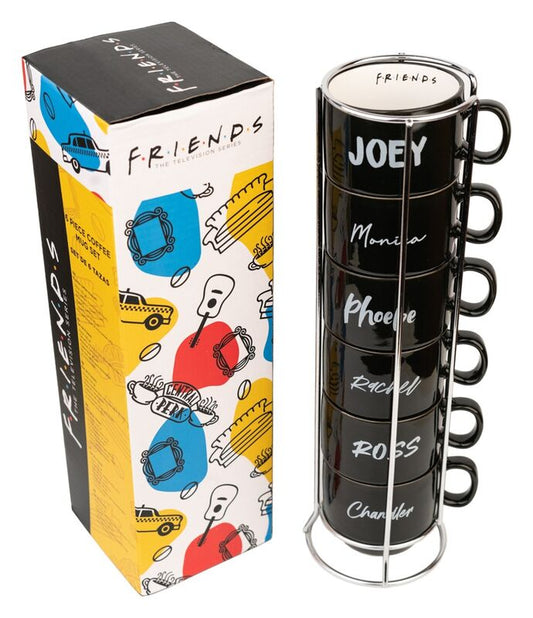 Set de seis tazas negras Friends con expositor metálico