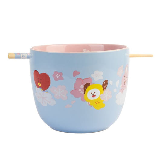 Bowl ramen BT21 azul con dos palillos de bambú