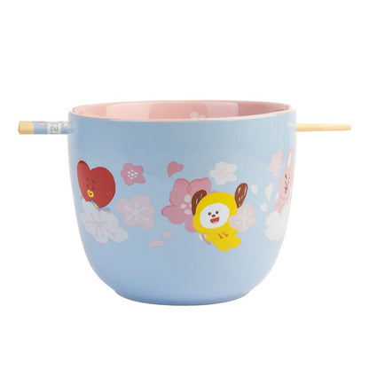 Bowl ramen BT21 azul con dos palillos de bambú