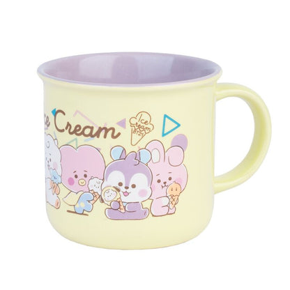 Taza BT21 Ice Cream amarilla con interior lila y personajes