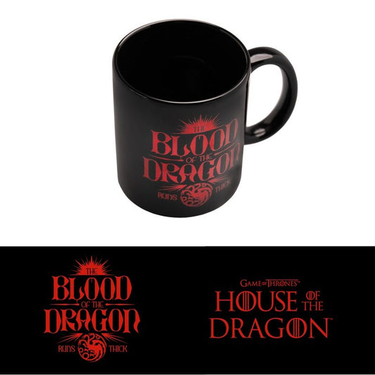 Taza negra de cerámica de La Casa del Dragón con estampado rojo