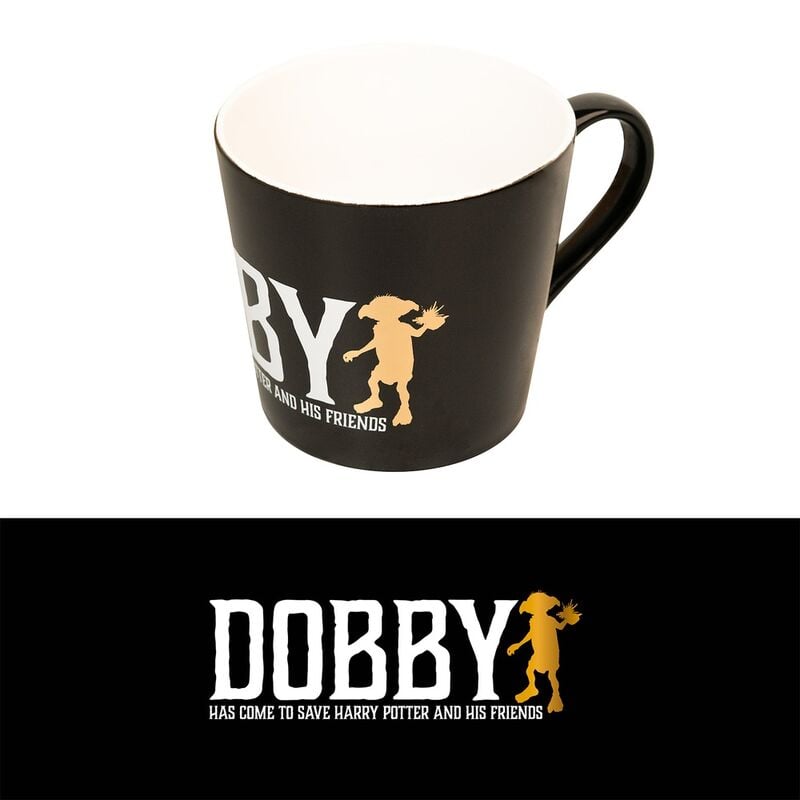 Taza negra de Dobby de Harry Potter con interior blanco