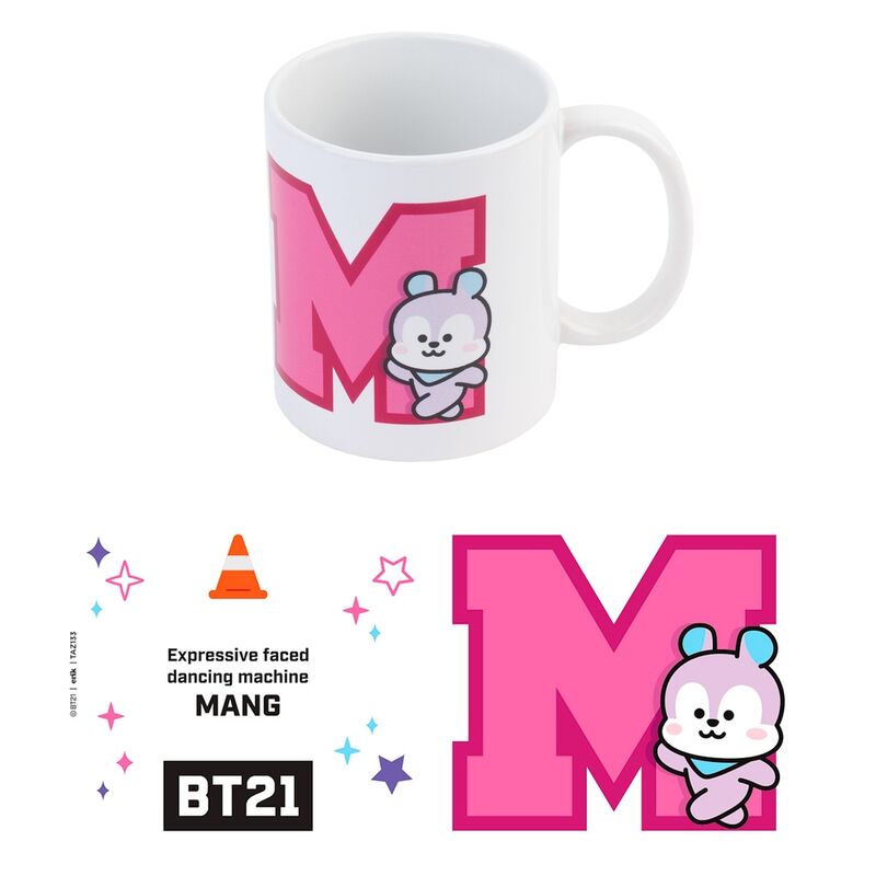 Taza blanca ERIK BT21 con diseño rosa de Mang