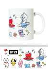 Taza blanca de cerámica BT21 con personajes y motivos espaciales