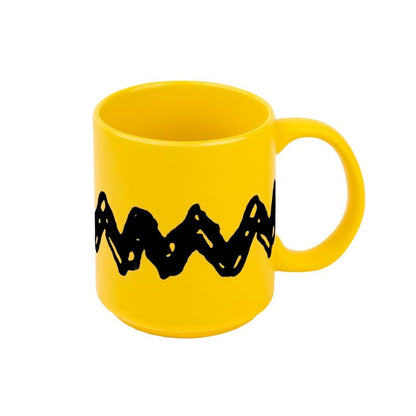 Taza amarilla de cerámica Charlie Brown Snoopy con franja negra en zigzag