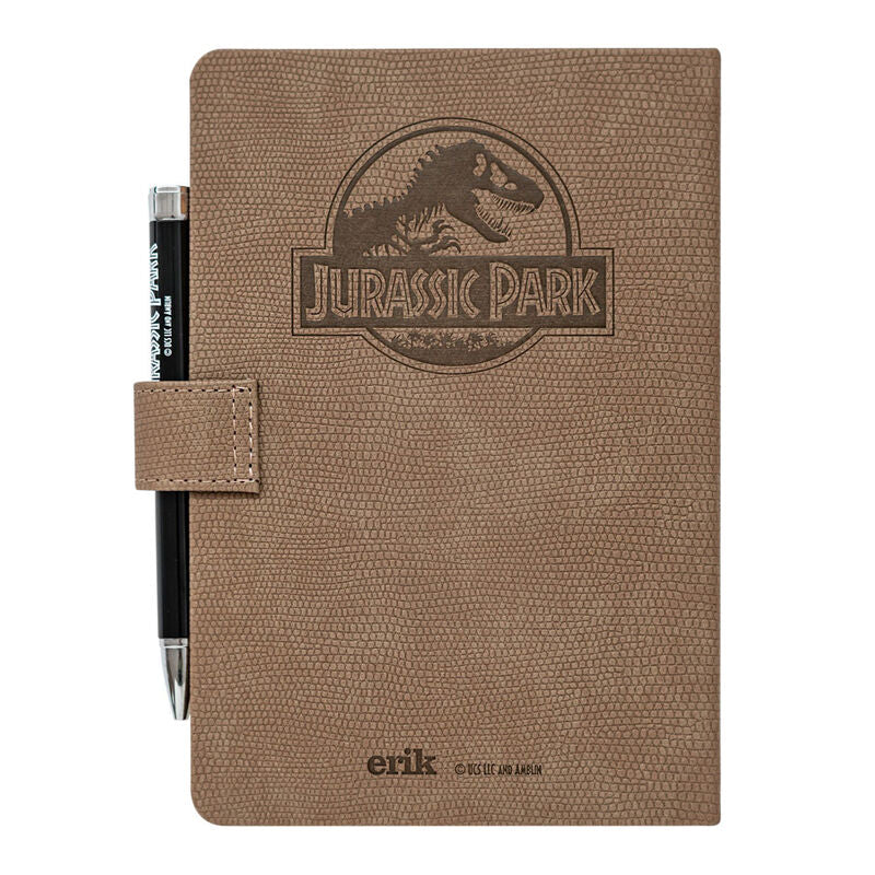 Cuaderno A5 Jurassic Park marrón con dinosaurio y bolígrafo-linterna - 2