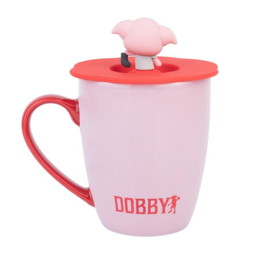 Taza rosa de cerámica de Dobby Harry Potter con tapa roja y figura 3D - 2